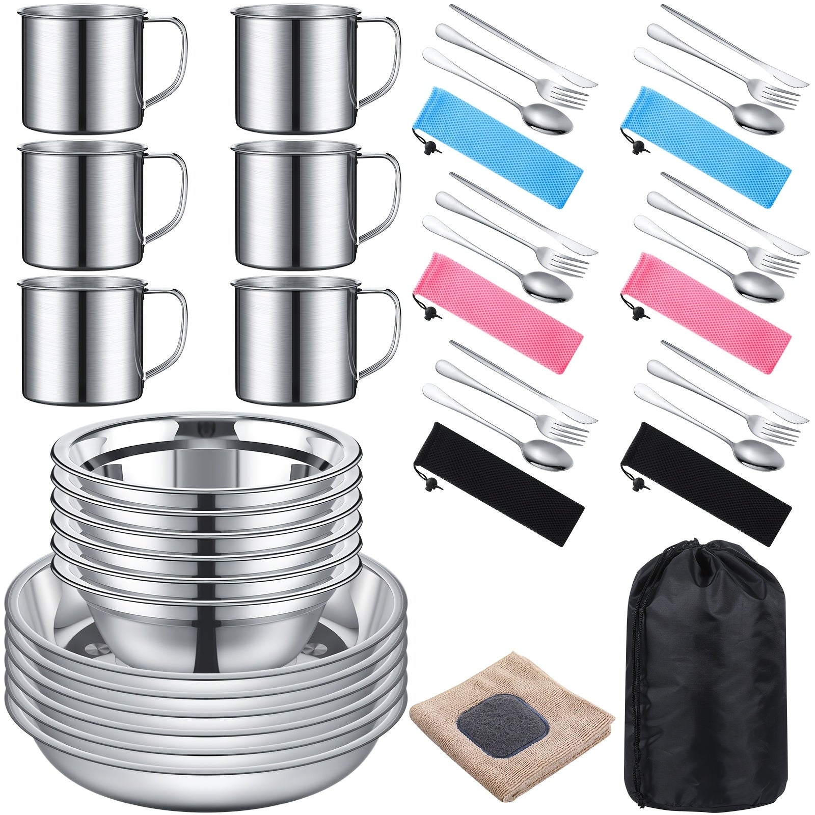 44pc Stainless Steel Outdoor Cookware Mess Kit