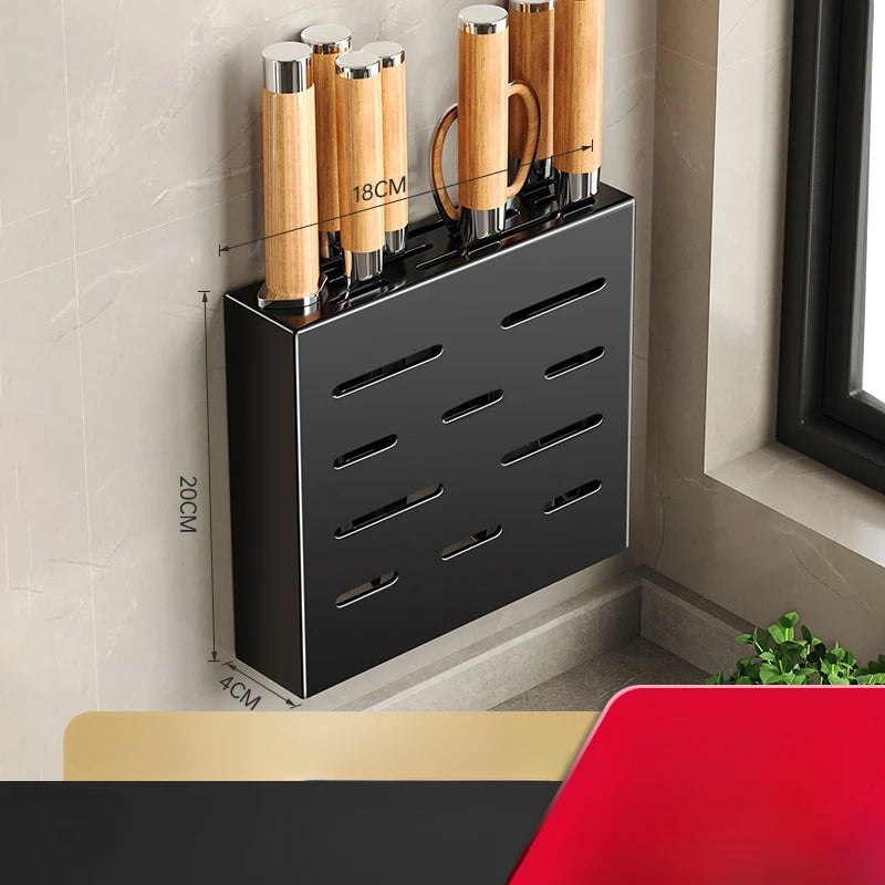 Wall-mounted kitchen knife storage block