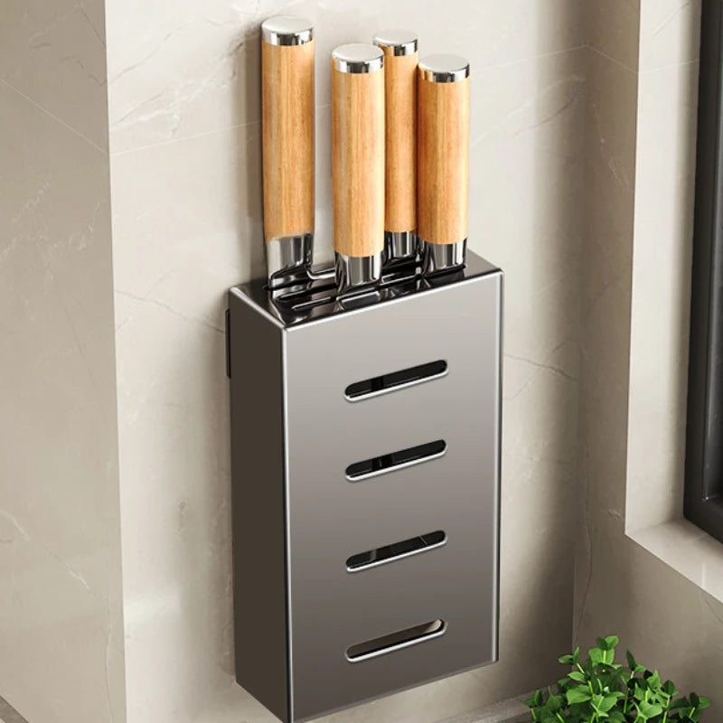 Wall-mounted kitchen knife storage block