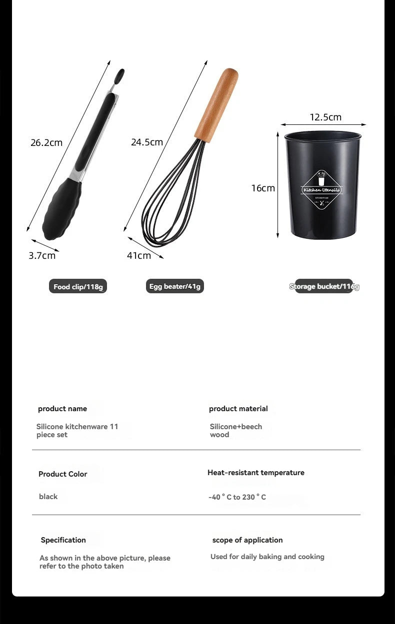 11-piece cooking tool set with storage bucket