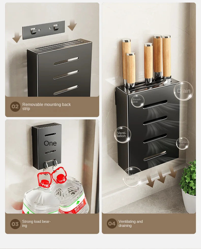 Wall-mounted kitchen knife storage block