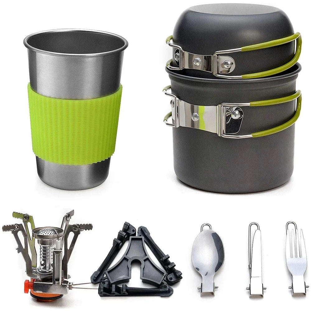 Camping Cookware Kit with Stove and Dinnerware