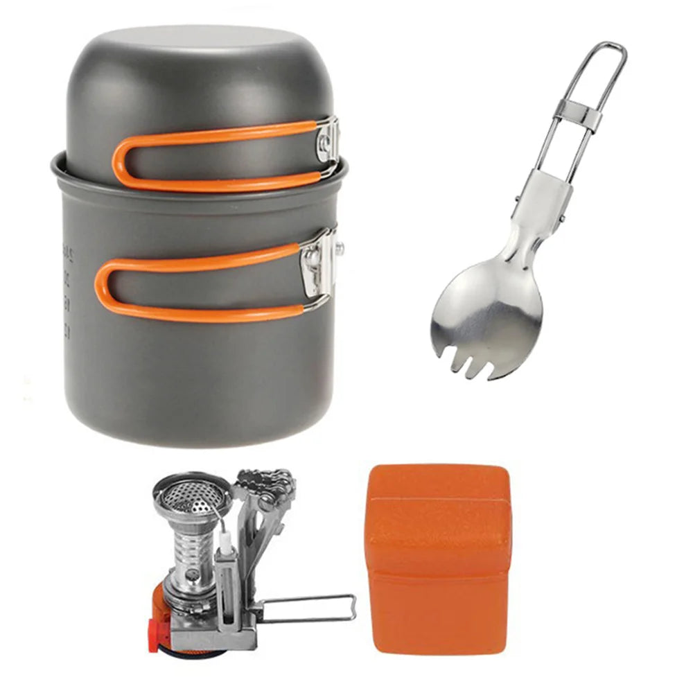 Camping Cookware Kit with Stove and Dinnerware