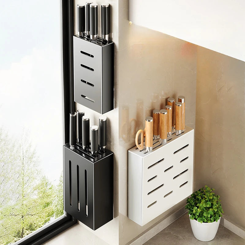 Wall-mounted kitchen knife storage block