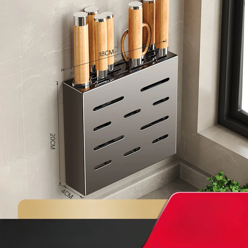 Wall-mounted kitchen knife storage block