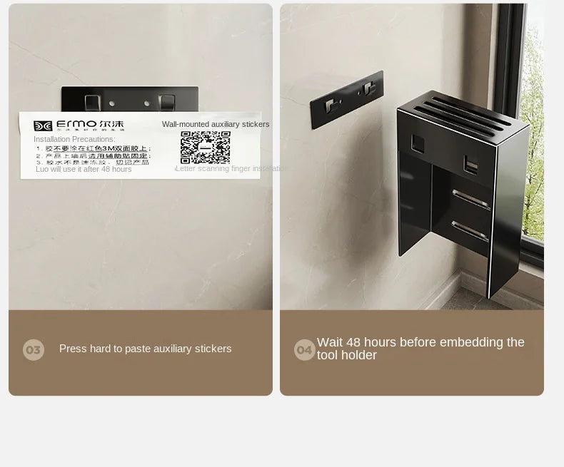 Wall-mounted kitchen knife storage block