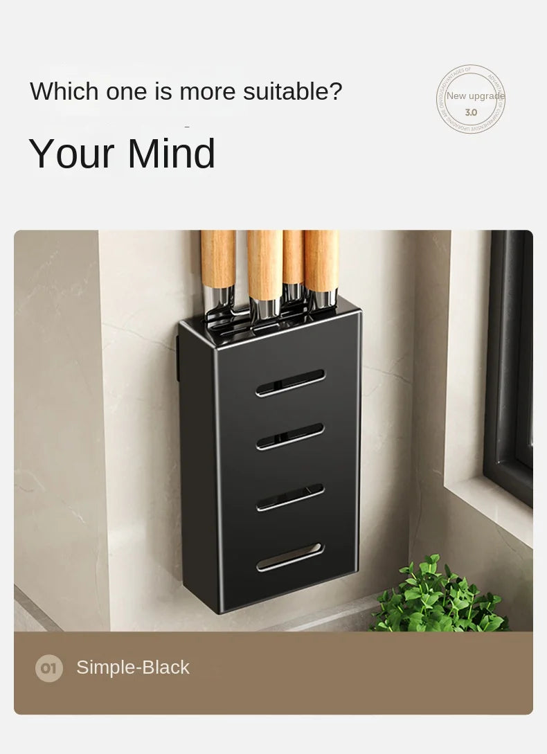Wall-mounted kitchen knife storage block