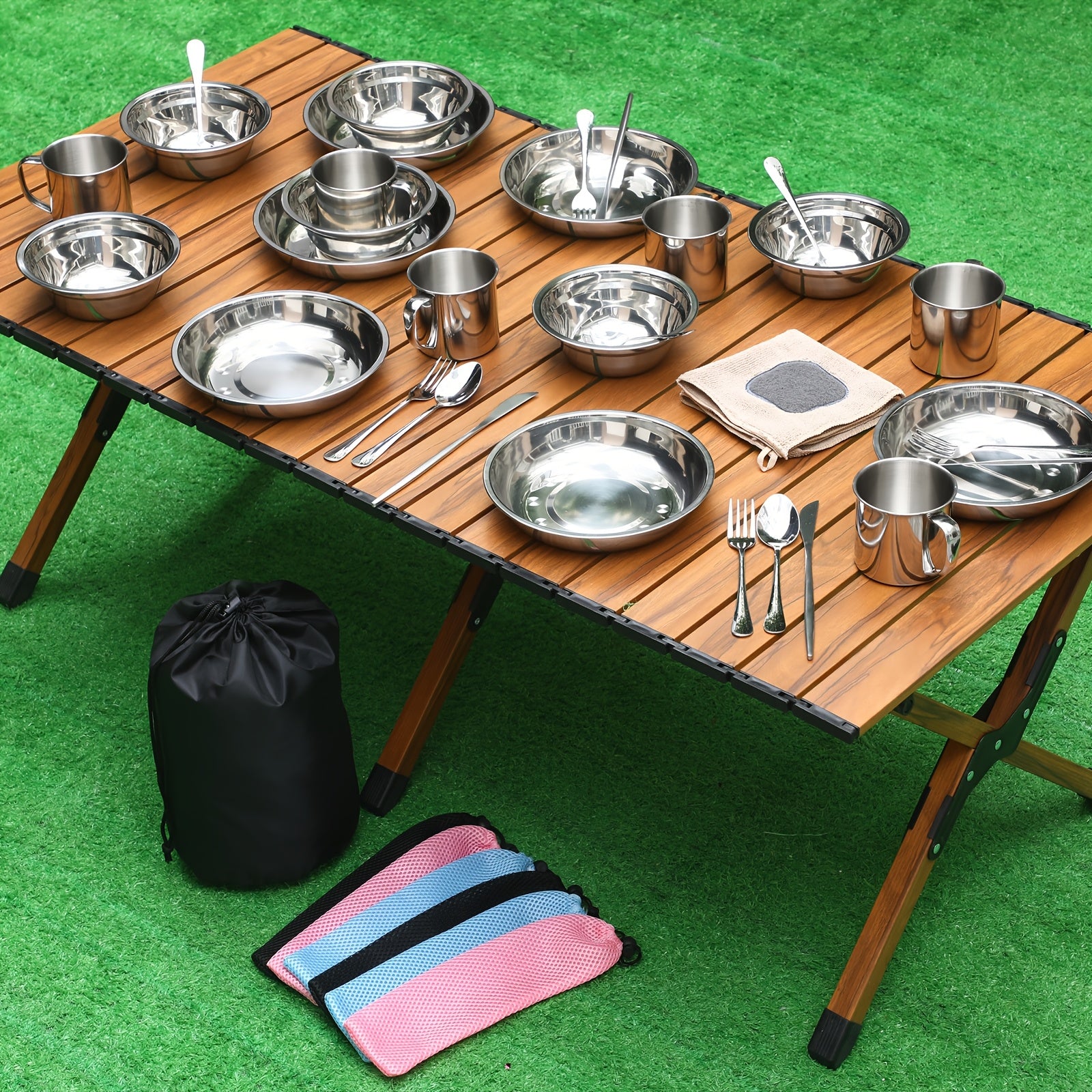 44pc Stainless Steel Outdoor Cookware Mess Kit