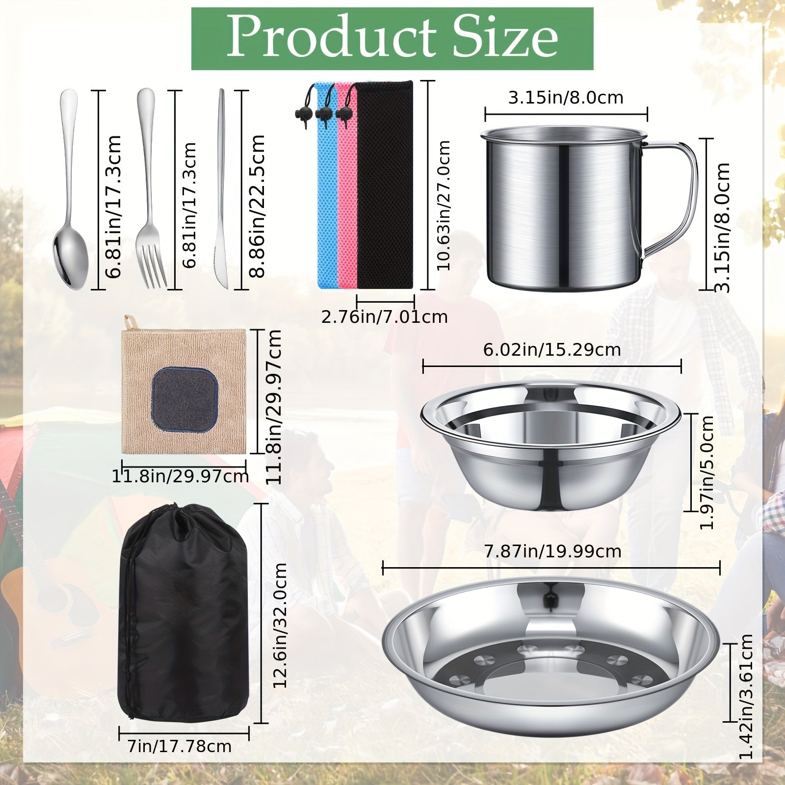 44pc Stainless Steel Outdoor Cookware Mess Kit